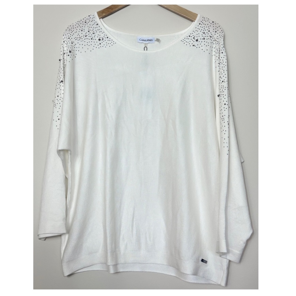 Calvin Klein - White with Embellished Shoulder Top | Large